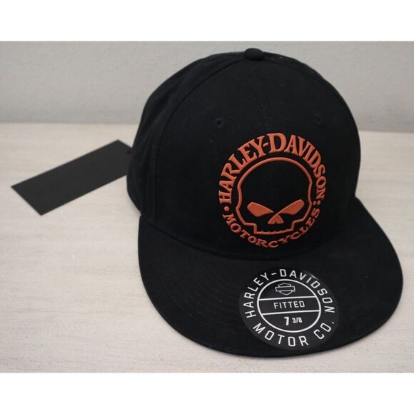 Harley-Davidson 99407 Men's Sz L (7 3/8) Black/Orange Willie G Skull Fitted Hat - Picture 1 of 10